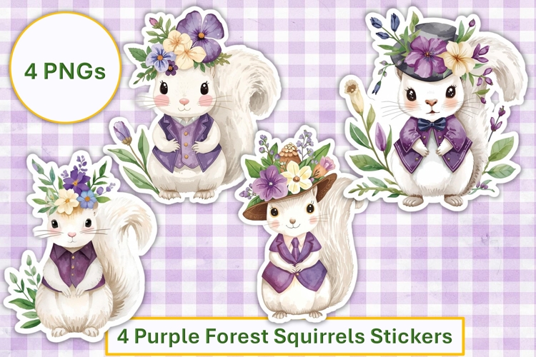 Purple Forest Squirrel Stickers Stickers, PNGs