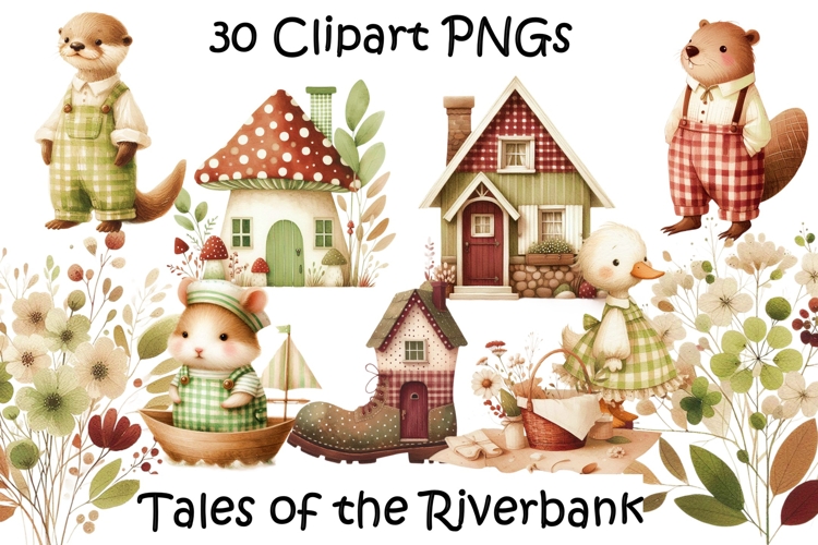 Tales of the Riverbank Cute Animals Watercolour Clipart kit