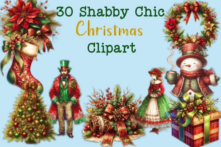 30 Shabby Chic Christmas Clipart PNGs
