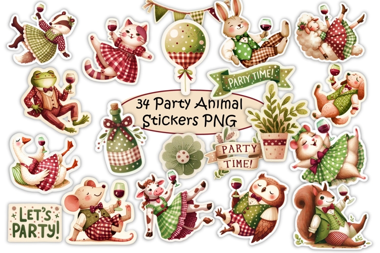 34 Drunken Party Animal Stickers PNG