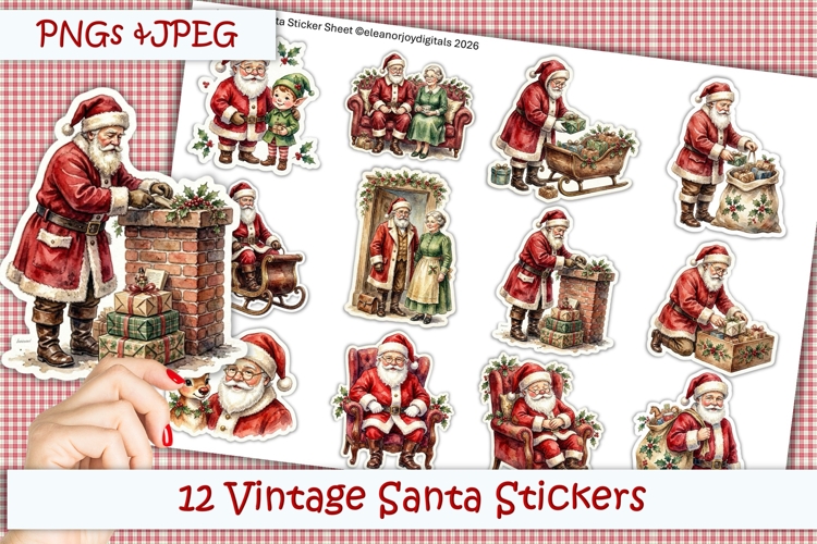 Vintage Christmas Santa Stickers PNG and JPEG