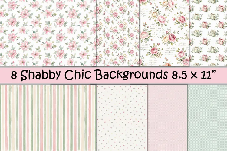 8 Shabby Chic Floral Backgrounds A4 JPEGS