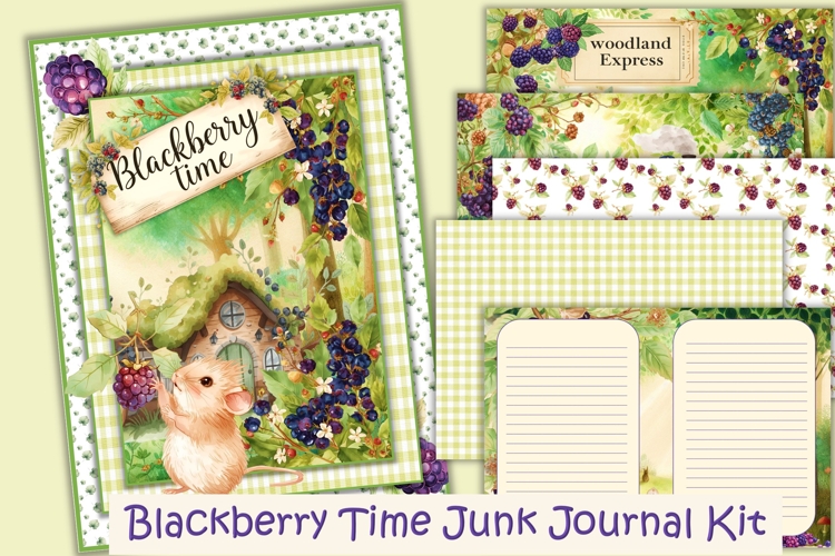 Blackberry Time Junk Journal Kit JPEG 12 pages A4 example image 1