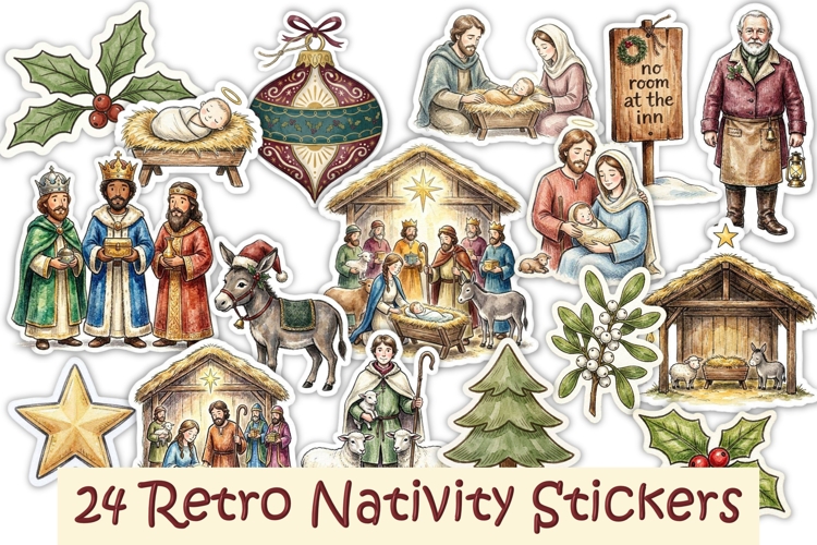 24 Christmas Nativity Stickers PNGs