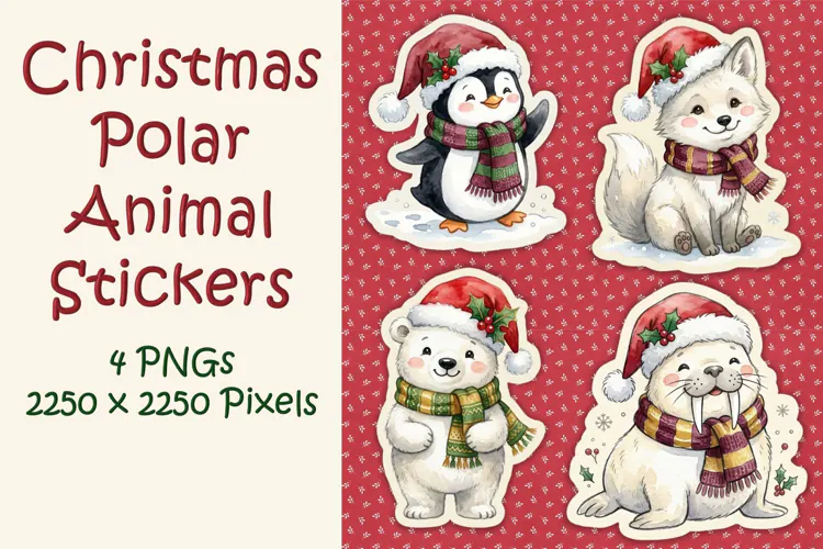 Christmas Polar Animal Stickers PNGs