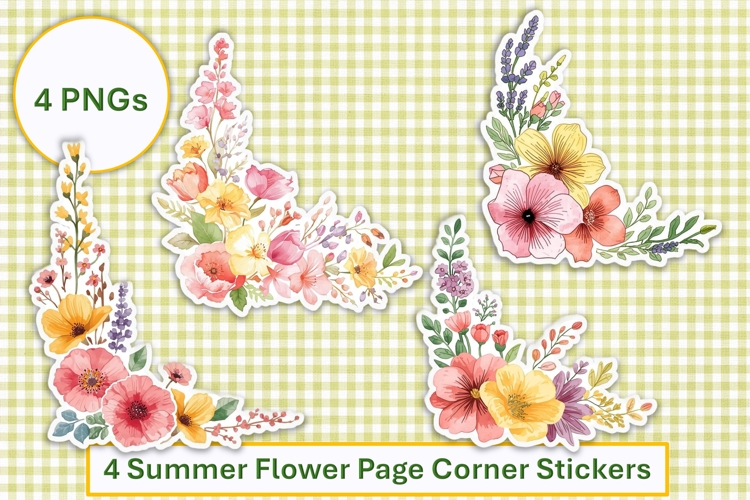 Summer Flower Page Corner Stickers for Planners, Journals,