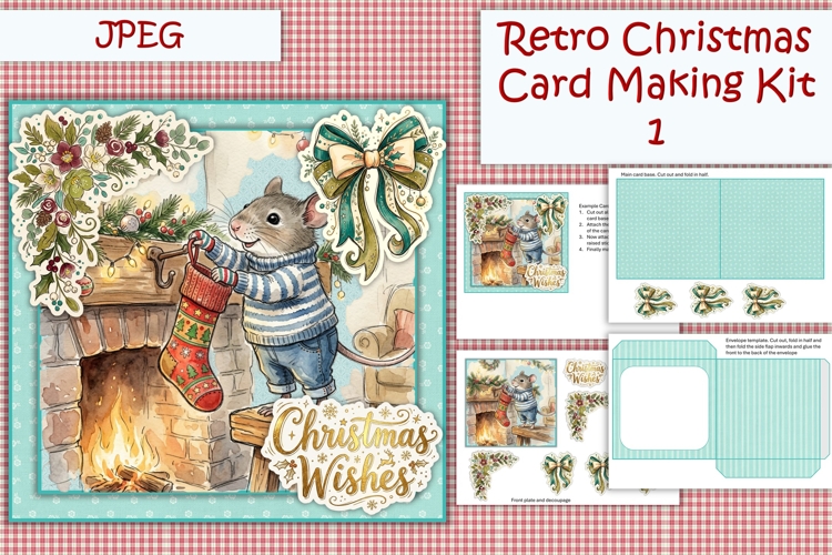 Christmas Retro Card Making Kit 1 with envelope
