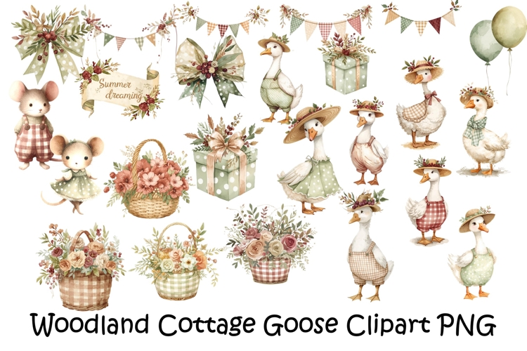 25 Cottage Goose Clipart set PNG