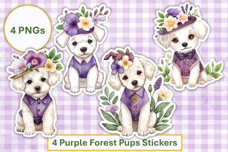Purple Forest Puppy Stickers Stickers, PNGs