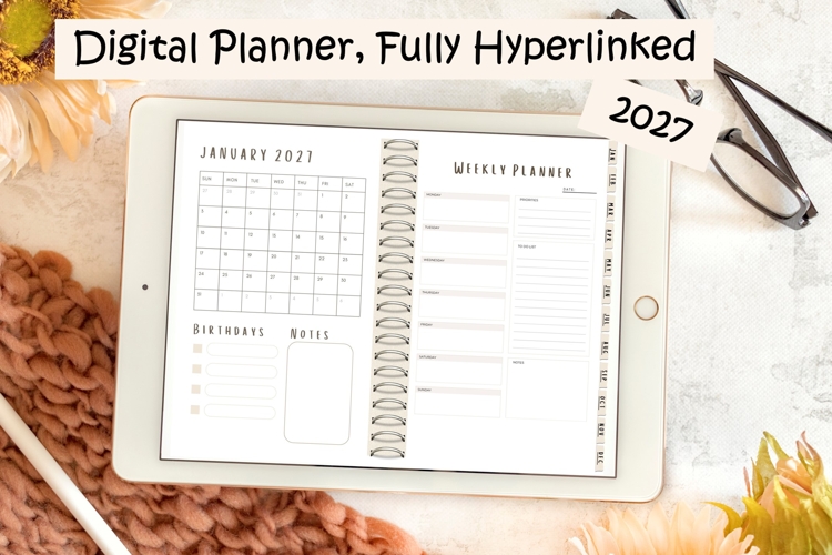 Digital Planner 2027 Fully Hyperlinked Goodnotes, Desktop
