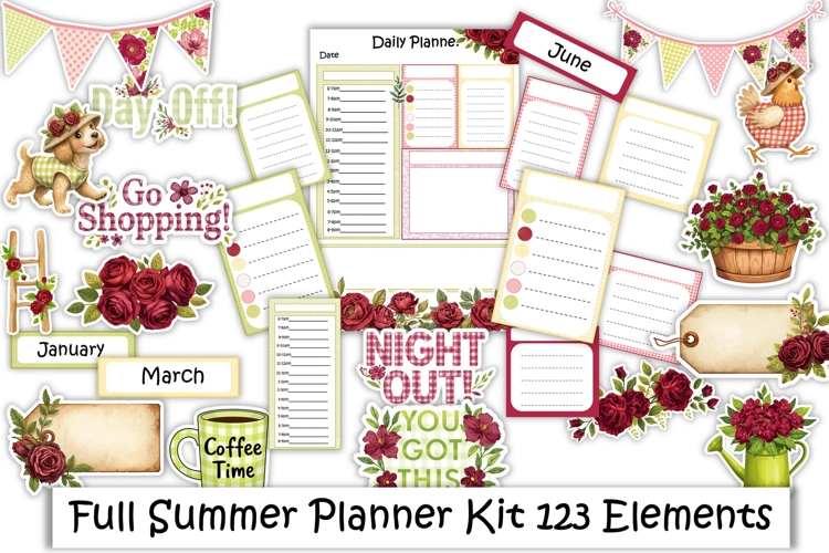 Full Summer Planner Kit 123 Items, PNGs