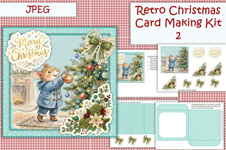 Christmas Retro Card Making Kit 2 with envelope