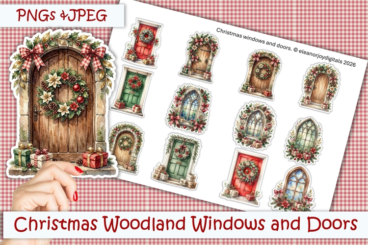 12 Christmas Woodland Windows and Doors Stickers JPEG and PN