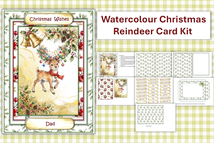 Watercolour Christmas Reindeer Card Making Kit with envelope