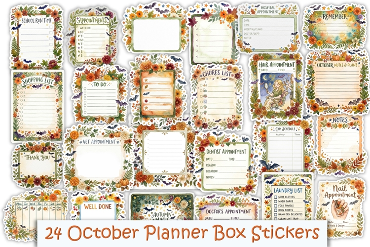 24 October Halloween Planner sticker boxes PNGs