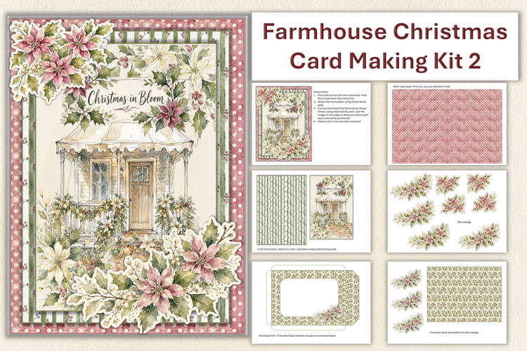 Watercolour Christmas Farmhouse Garden Card Making Kit 2