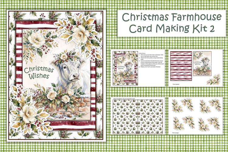 Watercolour Christmas Farmhouse Cow Card Making Kit 2