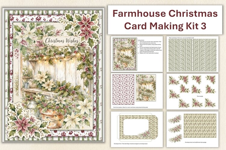 Watercolour Christmas Farmhouse Garden Card Making Kit 3 example image 1