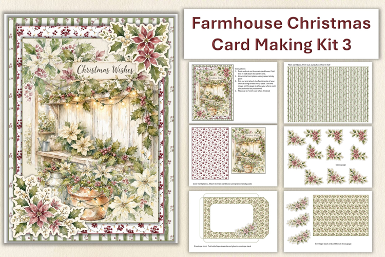 Watercolour Christmas Farmhouse Garden Card Making Kit 3