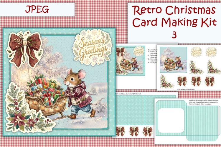 Christmas Retro Card Making Kit 3with envelope