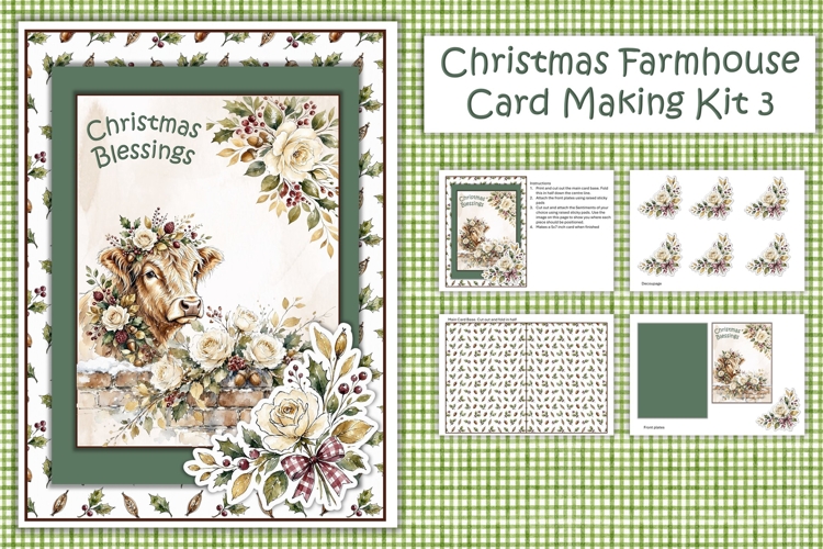 Watercolour Christmas Farmhouse Cow Card Making Kit 3