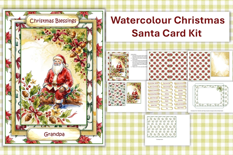 Watercolour Christmas Santa Card Making Kit with envelope
