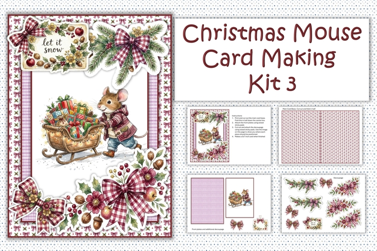 Christmas Mouse Card Making Kit 3 JPEGS