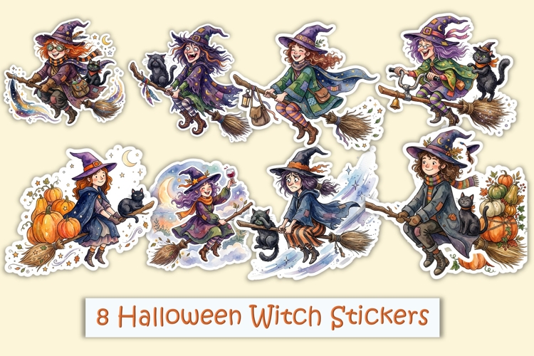 8 Halloween Witch stickers PNGs