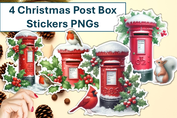 4 Cute Christmas Post Box Stickers PNG