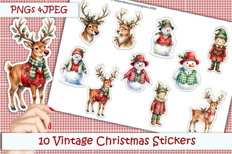Vintage Christmas Stickers PNG and JPEG