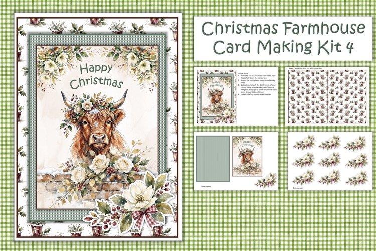 Watercolour Christmas Farmhouse Cow Card Making Kit 4