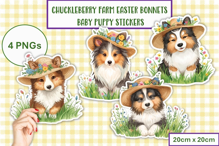 Cute Easter Bonnet Puppies Stickers at Chuckleberry Farm PNG