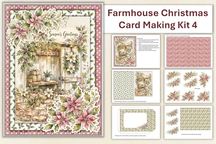 Watercolour Christmas Farmhouse Garden Card Making Kit 4 example image 1