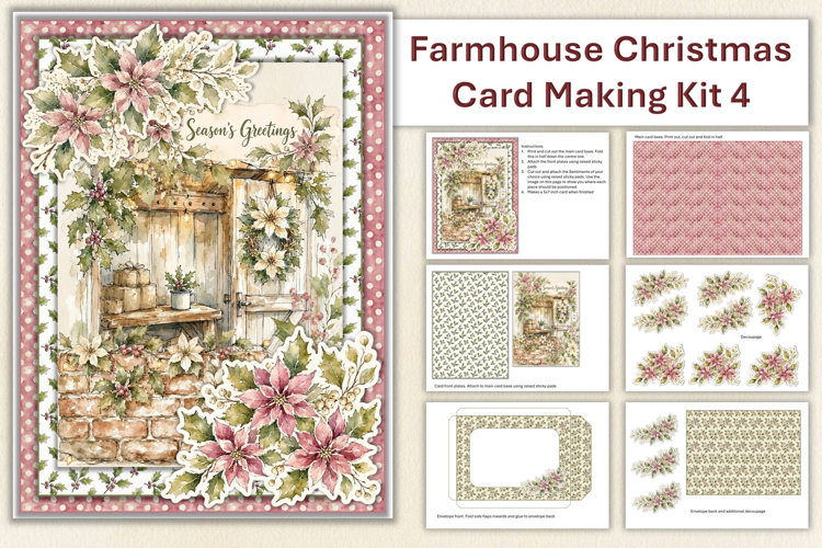 Watercolour Christmas Farmhouse Garden Card Making Kit 4
