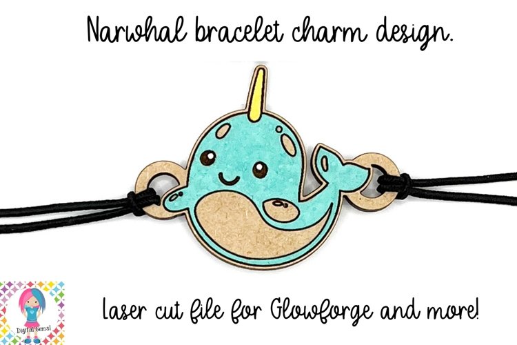 Narwhal bracelet charm, laser cutting design.