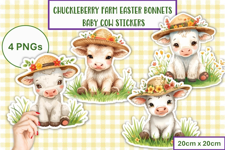 Cute Easter Bonnet Cow Stickers at Chuckleberry Farm PNG