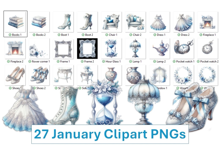 27 January Winter vintage clipart PNGs