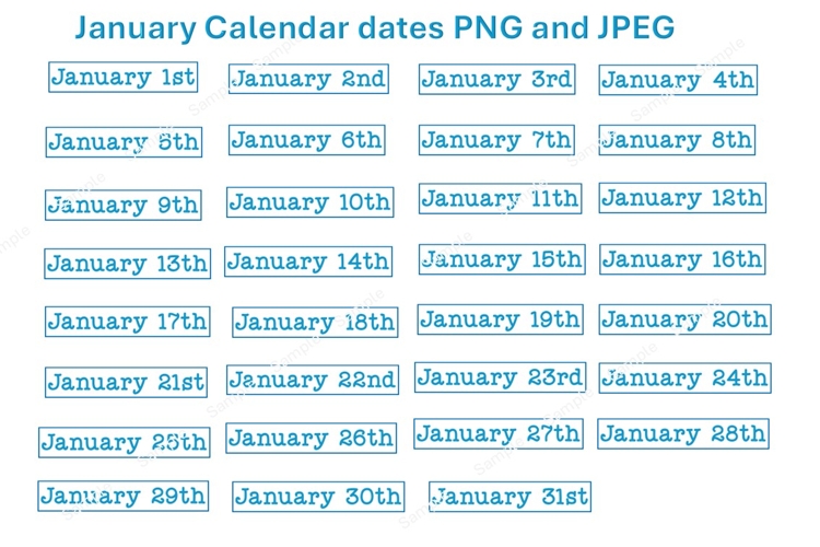 31 January Calendar Dates stickers PNGs and JPEG