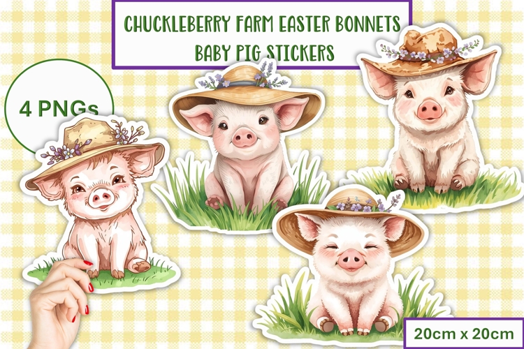 Cute Easter Bonnet Pigs Stickers at Chuckleberry Farm PNG