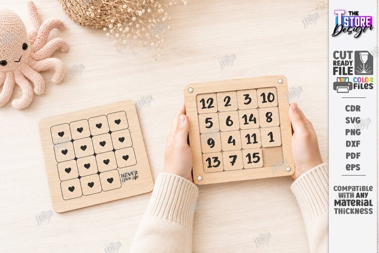 Sliding Puzzle Laser Cut | Montessori | Numbers and Hearts example image 1