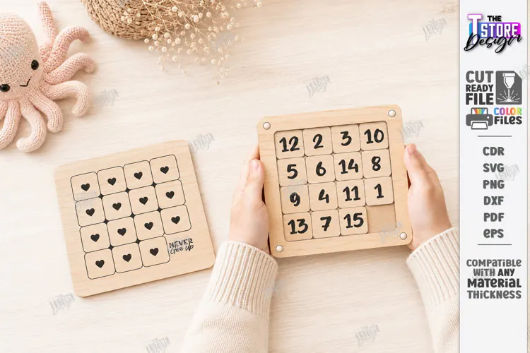 Sliding Puzzle Laser Cut | Montessori | Numbers and Hearts