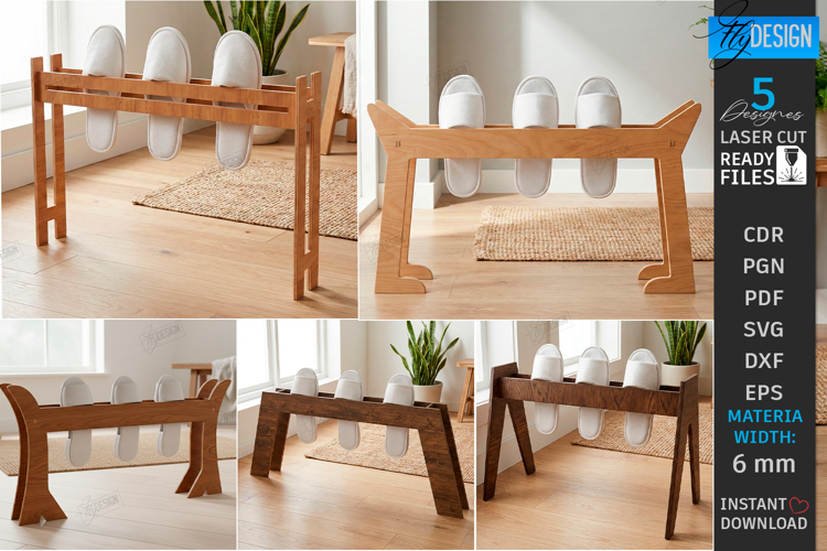 Wooden Slipper Stands Laser Cut Bundle | Guest Shoe Rack SVG