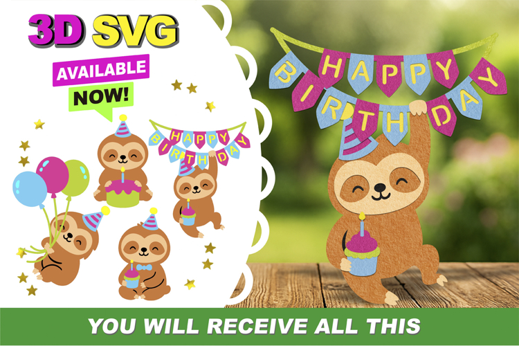 Cute Sloth 3D SVG