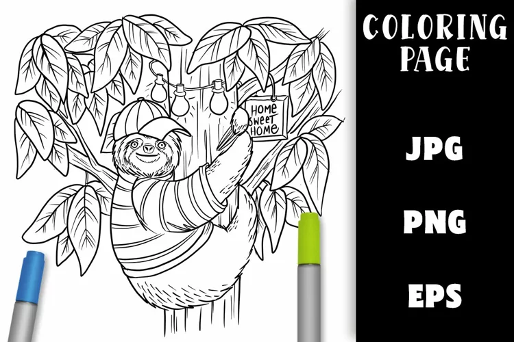 Sloth in a Tree Coloring Page