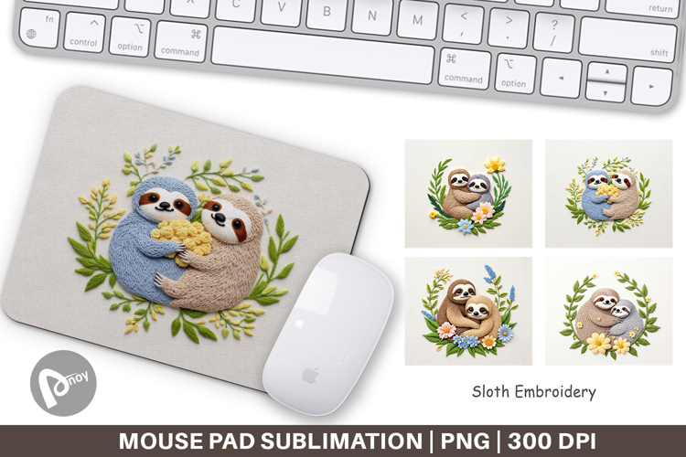 Mouse Pad Sloth Embroidery