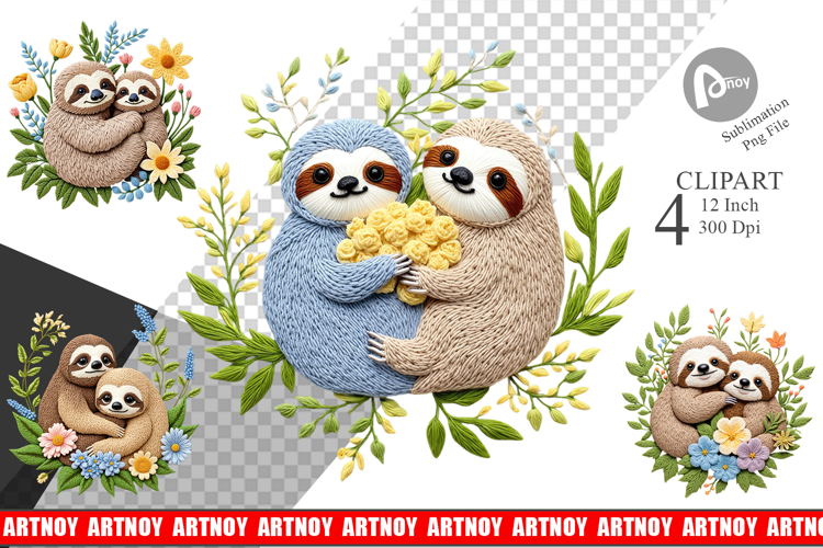 Sloth Embroidery Clipart
