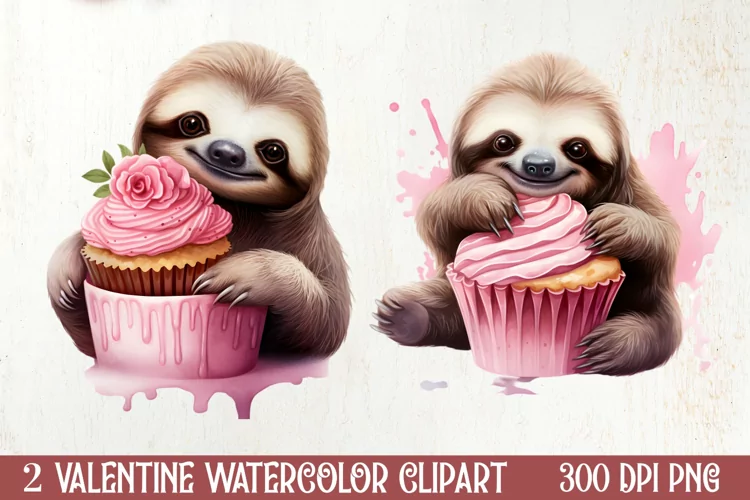Sloth Loves Cupcake Clipart Sublimation, Valentines PNG