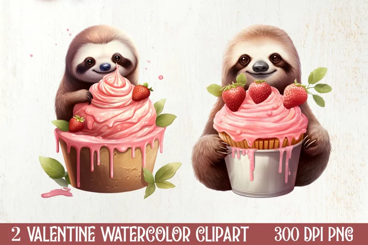 Sloth Loves Cupcake Clipart Sublimation, Valentines PNG
