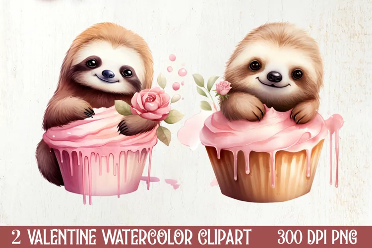Sloth Loves Cupcake Clipart Sublimation, Valentines PNG