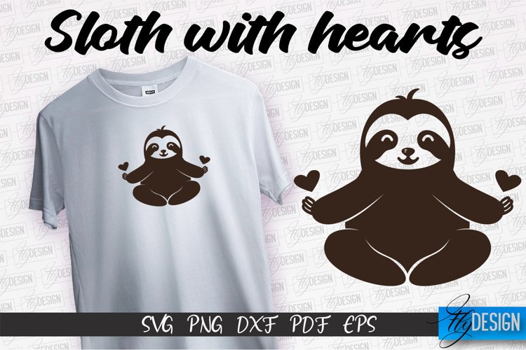 Sloth With Hearts SVG Design | Lazy Design SVG | SVG File example image 1